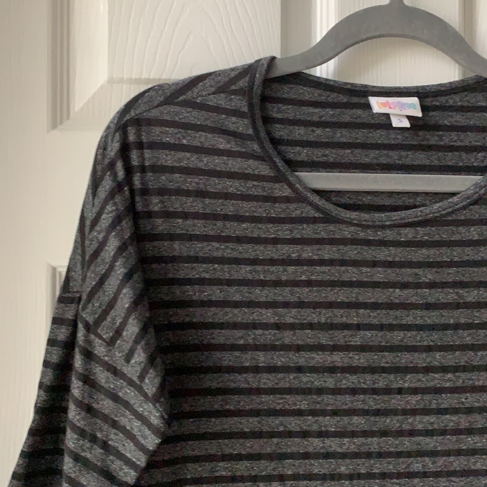 LuLaRoe Irma Black & Gray Striped Top